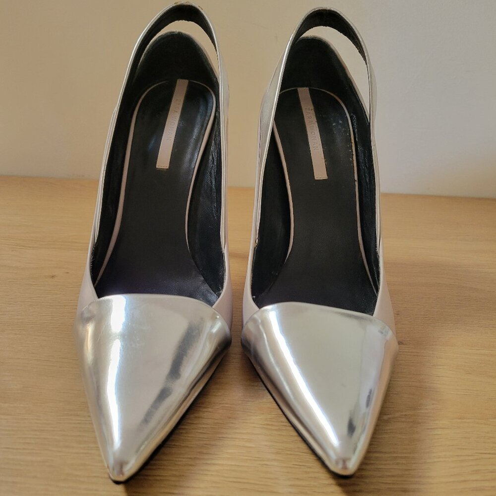 ZARA Metallic Pointed Toe Heels – Size 42 (US 11) – Silver & Grey Statement Pump - Picture 4 of 9
